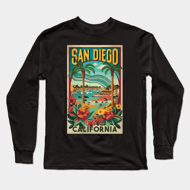 A Vintage Travel Art of San Diego - California - US Long Sleeve T-Shirt by goodoldvintage